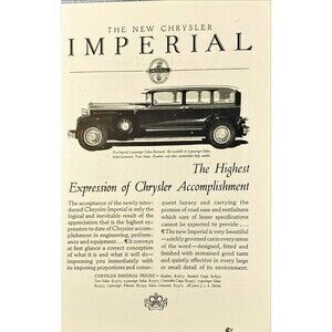 Chrysler Imperial "The Highest Expression of Chrysler Accomplishment"Vtg Ad 1929
